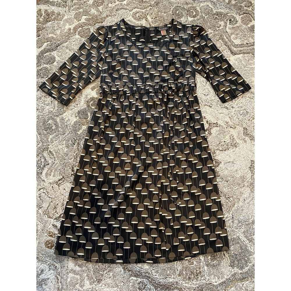 ORLA KIELY Designer Career Brown Silk Business Dress Tie Waist US Size 1 XS